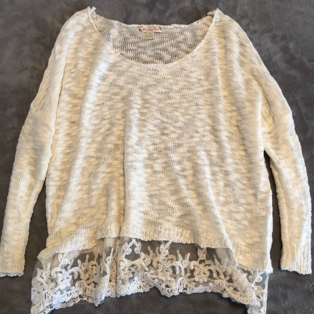 White sweater with lace detail